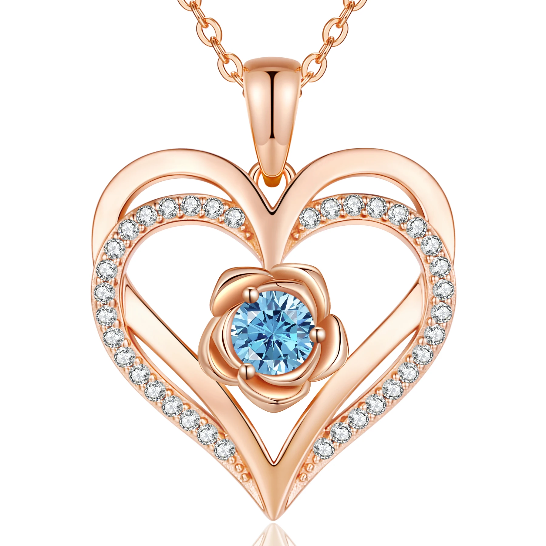 CDE YN1115 Fine Jewelry 925 Sterling Silver Necklace Zircon Double Heart Pendant Birthstone Necklace