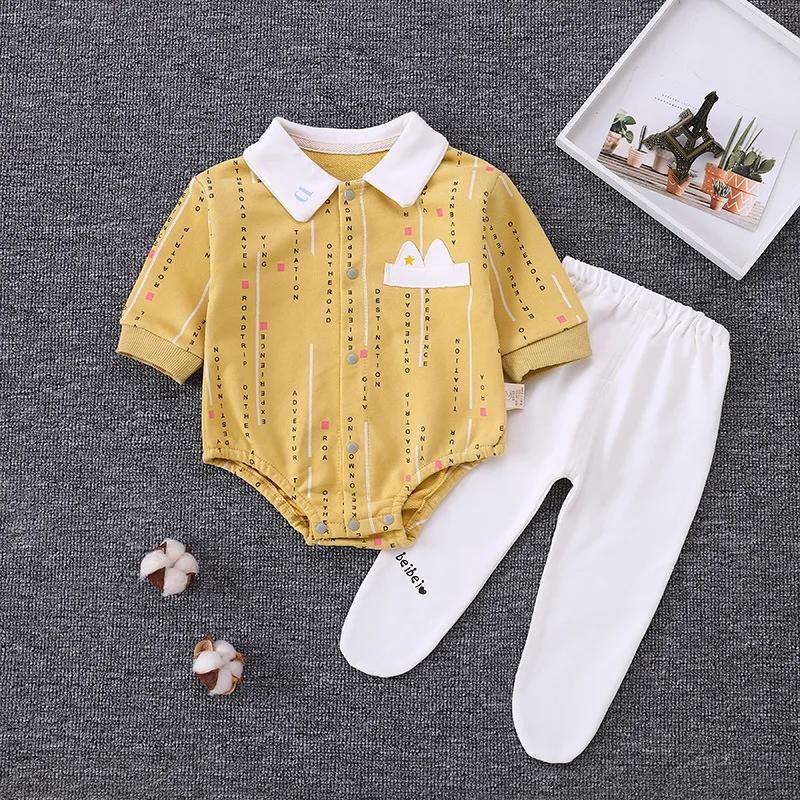 manufacturer Children's fashion wear baby romper suit 2 pieces set pant with foot newborn suit  bodysuit baby clothing