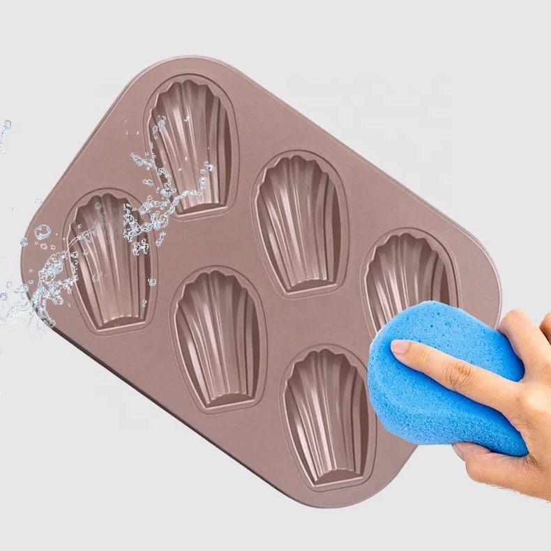 6 cavity shell shaped carbon baking tray non stick easy to clean oven chef knife household handmade diy biscuit metal pie pan