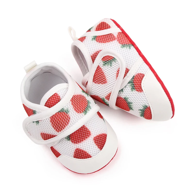 PU Leather Toe Mesh Breathable Cartoon Printed Baby Girls and Boys Soft Soled Toddler Shoes factory