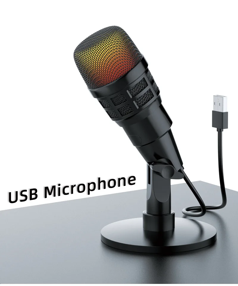 computer live broadcast noise reduction recording e-sports RGB capacitor USB microphone cross-border pure English