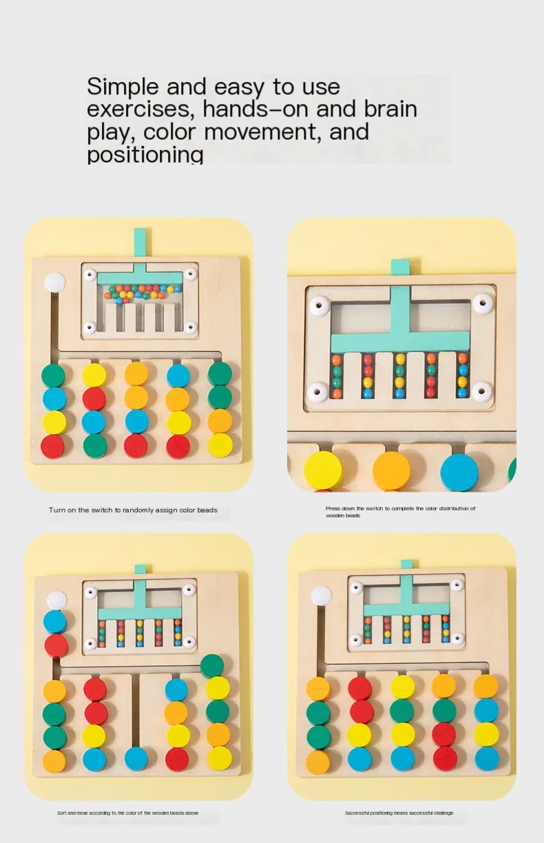 Montessori STEM-Lernspielzeug Slide Puzzle Fünf Farbabstimmung Denksportaufgaben Logikspiel Vorschulischer pädagogischer Holzspielzeuglieferant