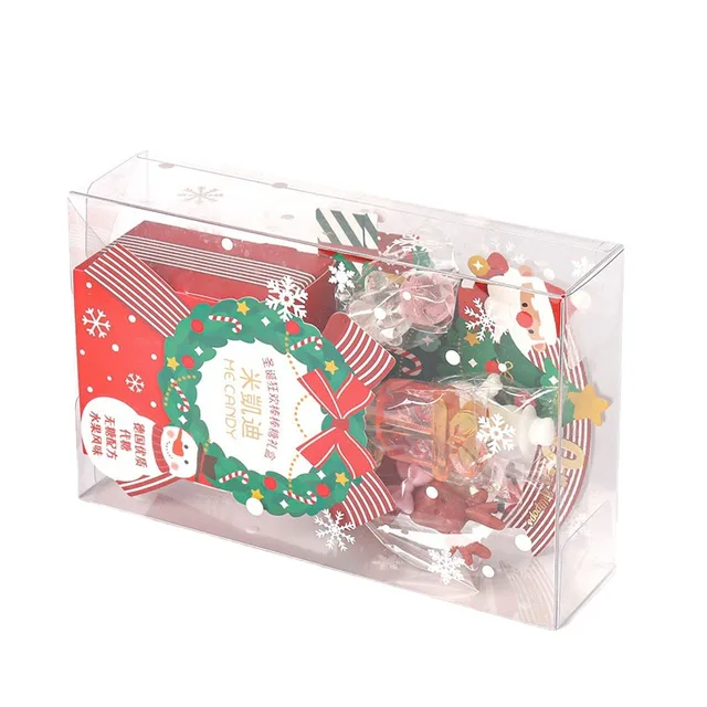 Square transparent plastic gift box bag clear folding box for Merry Christmas cookie bakery nut candy gift packaging with handle