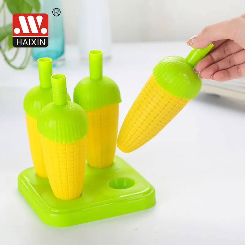 Kid's DIY Corn shape ice lolly mold set  4 pcs ice mold with tray