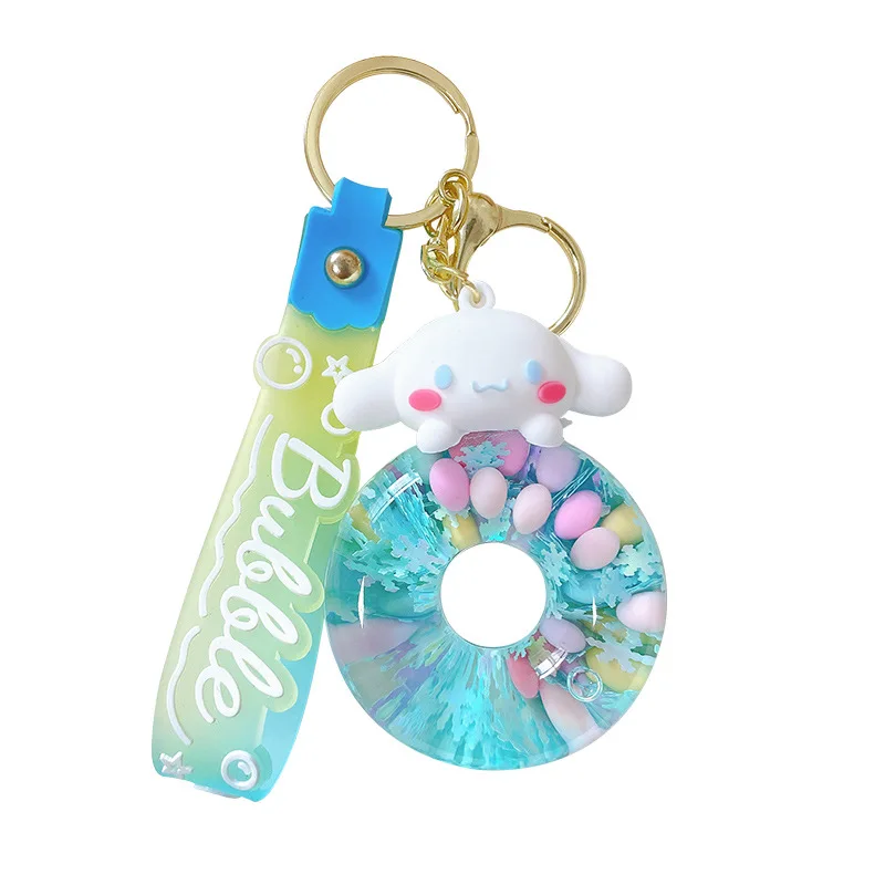 New Cartoon Oil Into Quicksand Bottle Sanrioed  Keychain Cute Floating Bubble Beads Drifting Key Chain Sanrioed Liquid Keychain