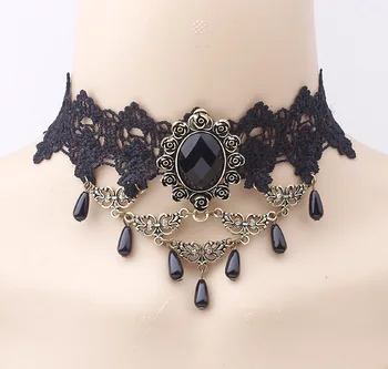 Queen Gem Black Lace Choker Necklace All-match Set Punk Accessories Necklace Jewelry for Women