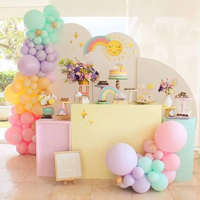 2023 Custom rainbow Macaron balloon pink blue birthday balloon arch kit children's party decoration