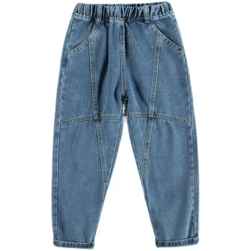 New Fashion Wholesale Simple Blue Kids Boys Damaged Jeans Pants For Children Clothes