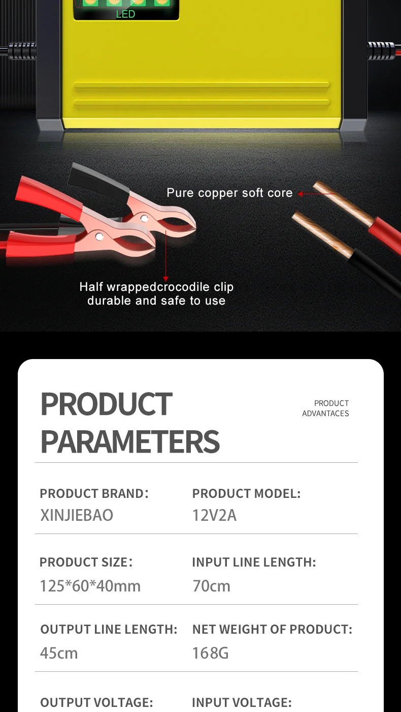 Fast delivery 12V battery charger 12V 2A smart automatic 12 volt gel agm vrla lead acid motorcycle car battery charger