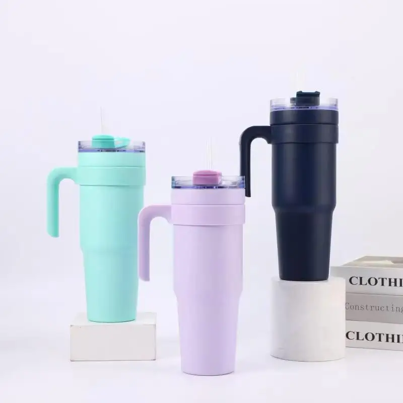 2024 vacuum metal cup stainless travel mug 40oz insulated handle tumbler with lids and straw