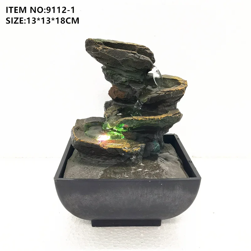Factory Outlet Indoor Desktop Fountain Waterfall 4 Tier Artificial Rock Resin Crafts Office Tabletop Mini Water Fountain