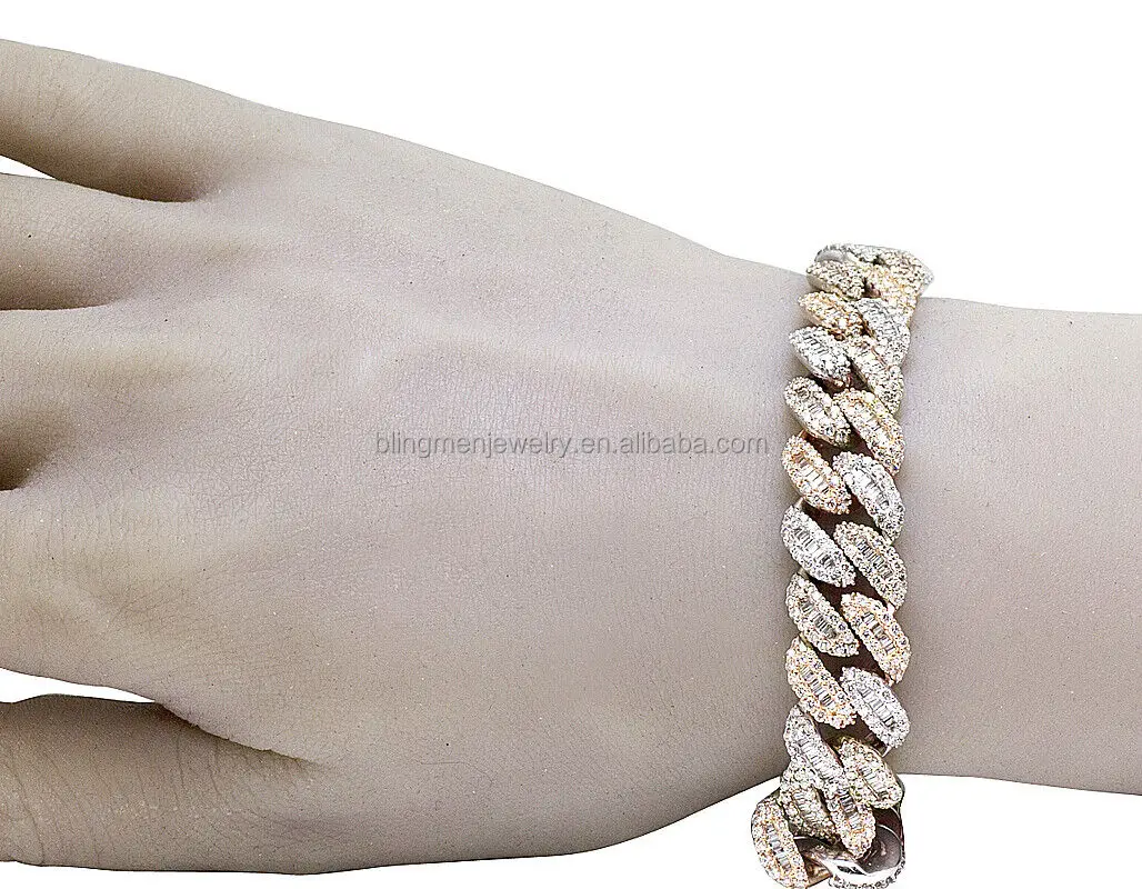 Iced Out Bling Pulsera De Cadena De Eslabones Cubanos Para Hombres Dos