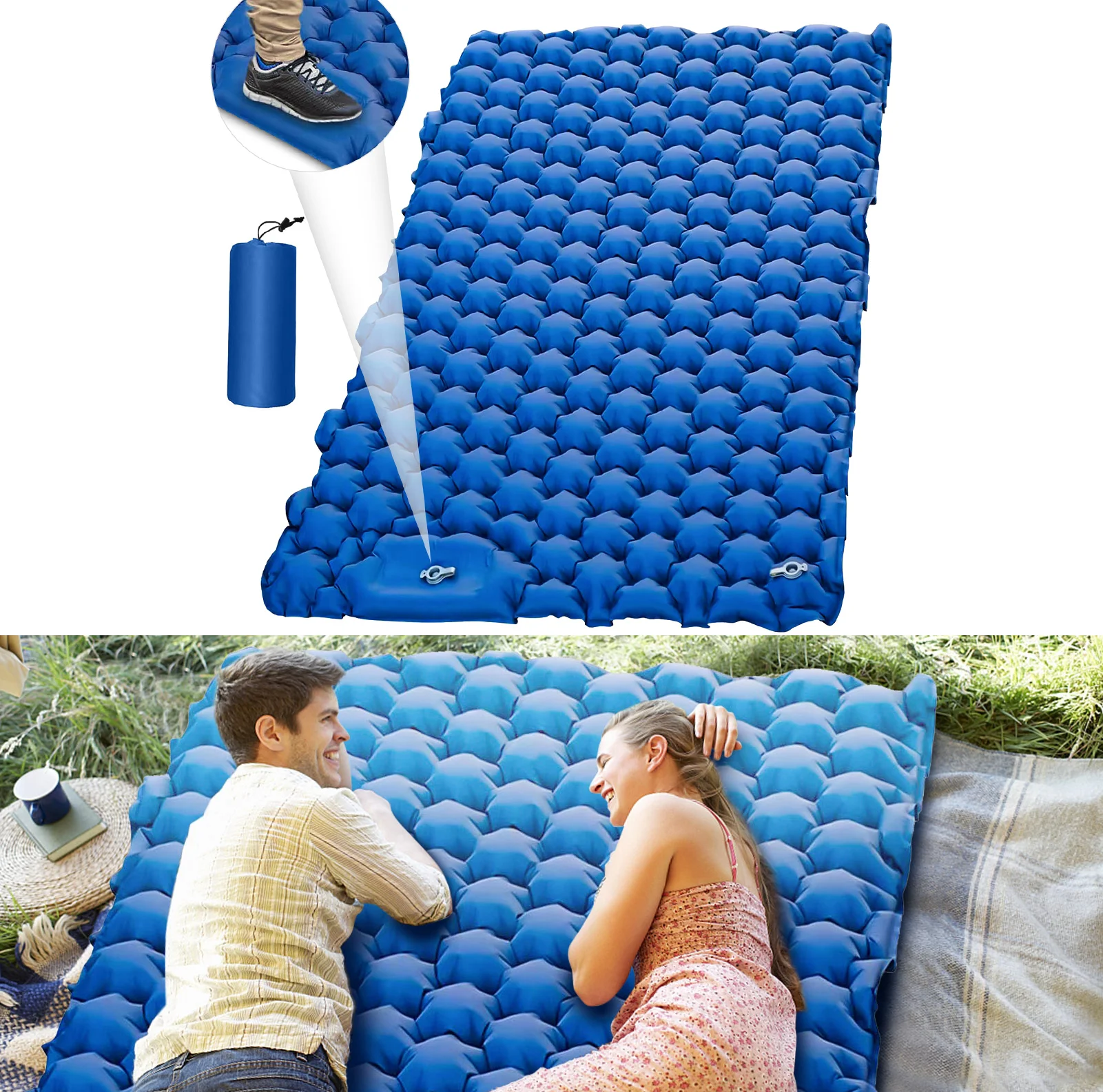 2 Double Camping Sleeping Mat Self Inflatable Outdoor Extra Wide Sleeping Pad Nylon Tup Air Mattress Bed Hiking - 2 Person Double Camping Sleeping Self Inflatable Outdoor Extra Wide