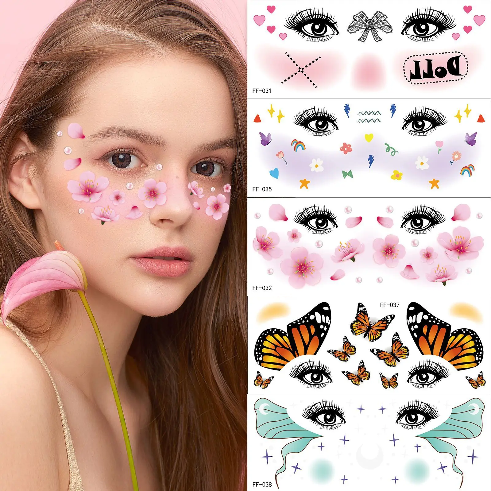 Face Temporary Tattoo Sweet Fake Butterfly Tattoos Temporary Waterproof