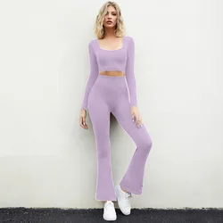 New arrival high waist flare leggings for woman long sleeve suit fitness clothes outerwear sportswear