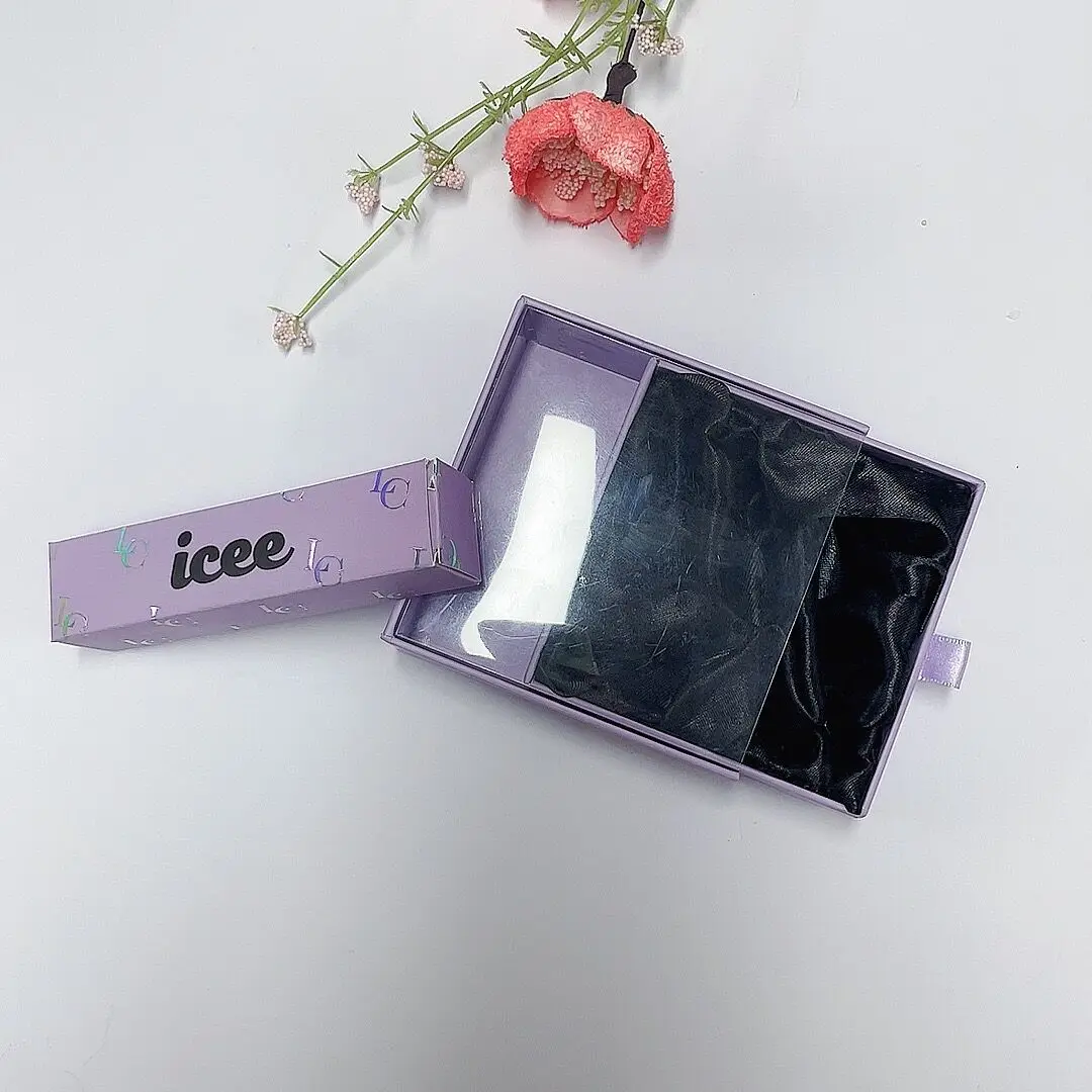 Custom Luxury Handmade Box for Jewelry Bracelets Cardboard Box with Black Satin and Purple Pull Tab supplier