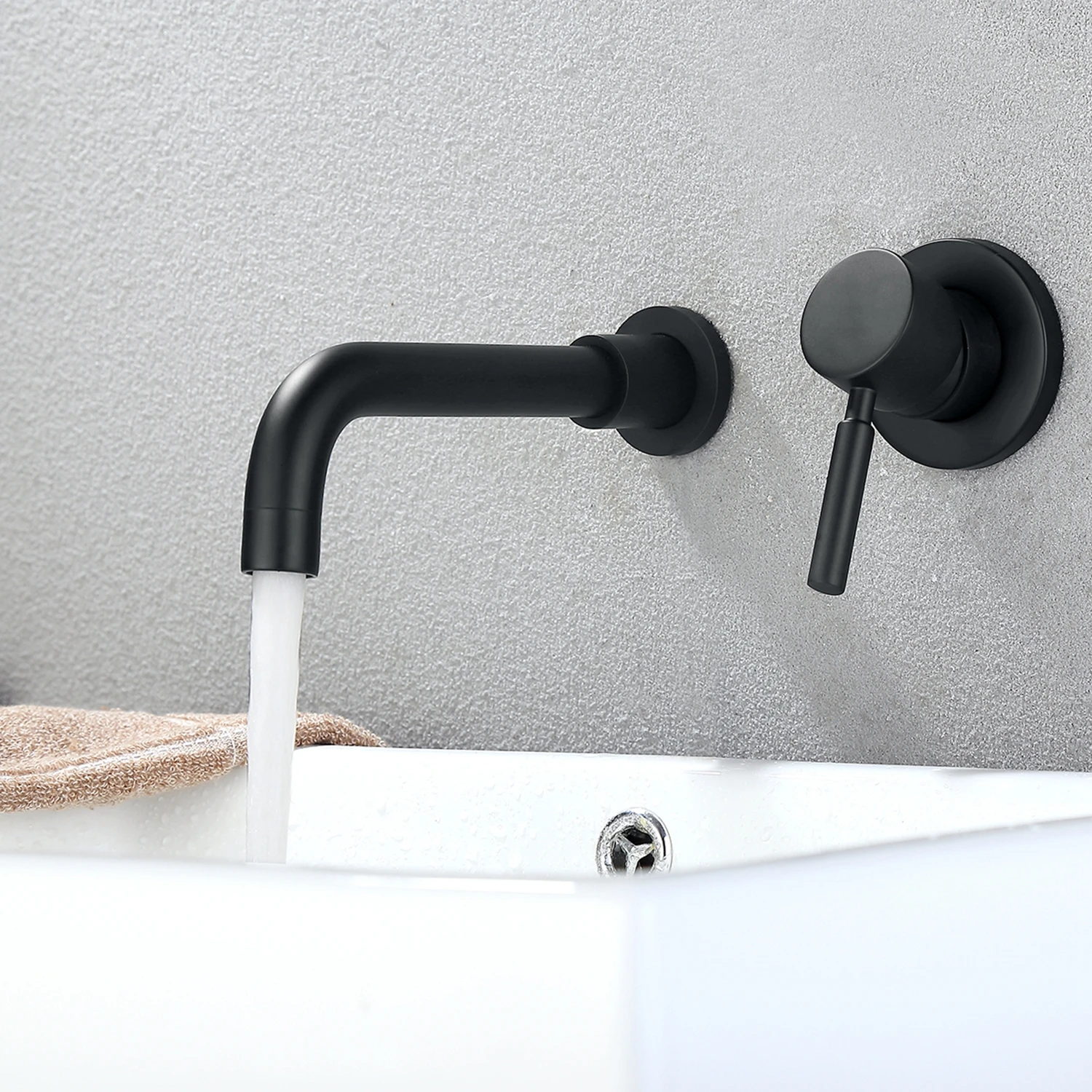 Wall Mounted Hot Cold Water Supply Matt Black Finish Brass Single Handle Wash Basin Mixer