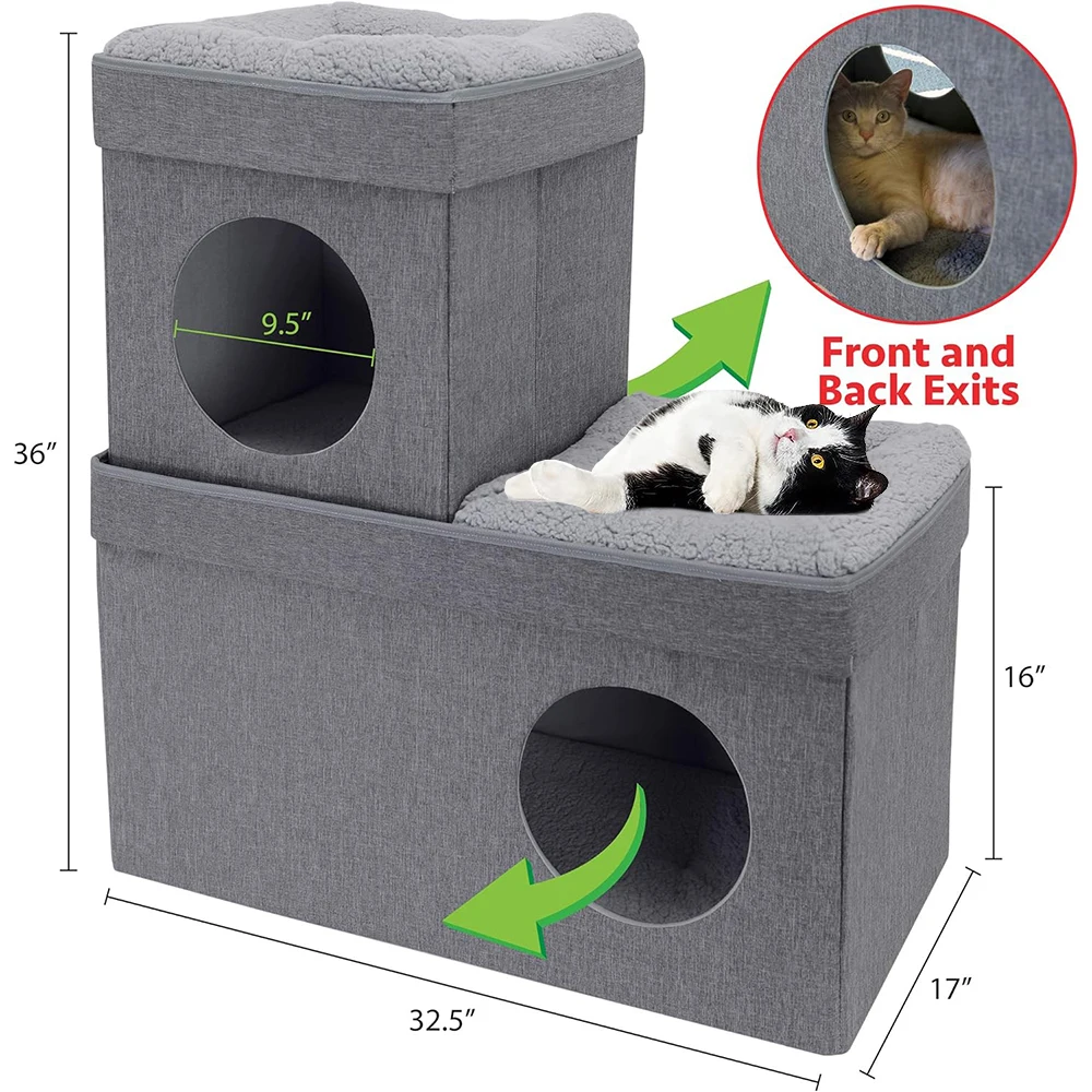 China Factory Price Fabric Folding Scratching Post 2 Cat Caves Large Cat Perch