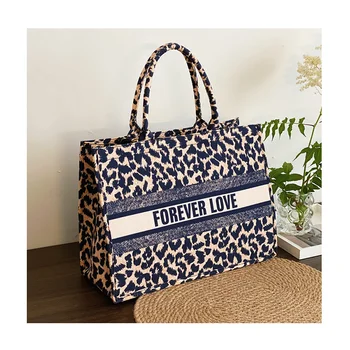 New Fashion Canvas Tote Bag 2021 Large Capacity Leopard Letters Big Brand Shoulder Bag Shopper Spring Summer Women's Hand Bag