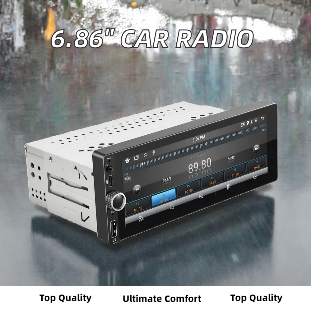 Single Din 6.86 Inch CarPlay/Android Auto Car Radio with Touch Screen LCD USB Connection Dashboard Placement