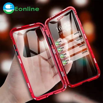 Eonline Magnetic Adsorption Metal Phone Case For iPhone 6 6s 8 7 Plus X Double Sided Glass Magnet Cover For iPhone X XS MAX XR C