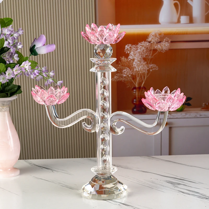 product small bridge glass high long handle three arm flower shaped candle holder wedding center home decoration candle holder-8