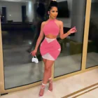 Summer Women Fashion Summer Halter 2 Piece Patchwork Outfit Women Sexy 2 Piece Skirt Set