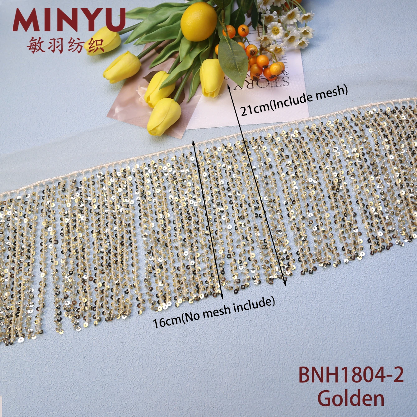 New style sequins fringe tirm macrame width 16cm sequin tassel lace for costume Latin dance Belly dance costume Minyu product