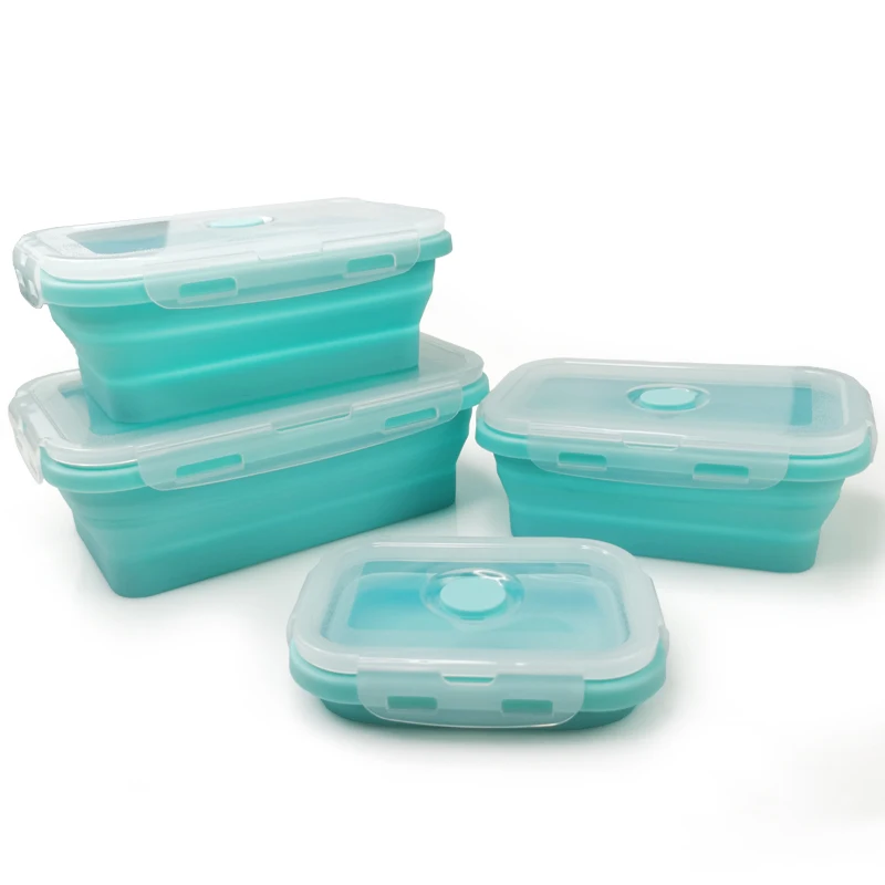 350ml 500ml 800ml 1200ml Retractable Lunch Box Blue Foldable Silicone Storage Box Set