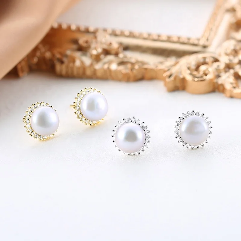 natural freshwater pearl earring stud 925 sterling silver