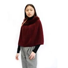 Women Winter Wholesale Fashion Style Women Winter Crochet Knit Fox Fur Collar Wool Poncho