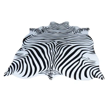 Black White Zebra Striped Printed Carpet For Home Animal Mat Imitation Leather Natural Shape Cow Skin Rug