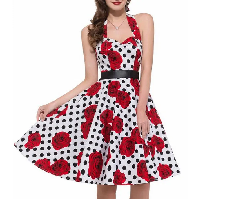 【国内在庫】 Sexy Retro Red Polka Dot Dress Audrey Hepburn Vintage Halter 50s 60s Gothic Pin Up 