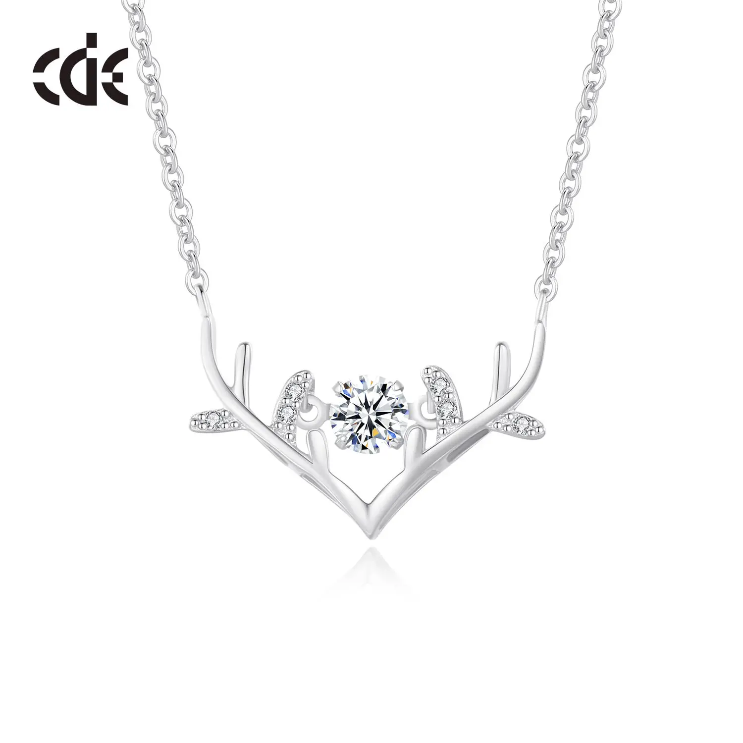 CDE CZYN027 Fine 925 Sterling Silver Jewelry Necklace Factory Wholesale Zircon Rhodium Plated Deer Christmas Pendant Necklace