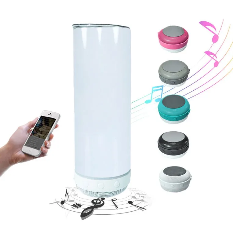 Wholesale USB Charging White water bottle drink cup 20oz sublimation tumbler with bluetooth speaker