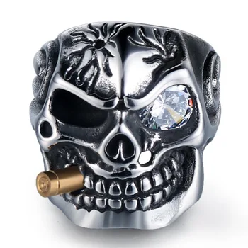 VRIUA Best Selling Skull Pipe Ring Europe and America Diamond Alloy Ring Personality Punk Men's Ring