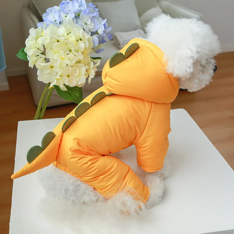 Cute Dog Luxury Clothes Green Yellow Dinosaur Dog Coats Pet Clothes Winter Warming Proof Wind Dog Apparel Clothes factory