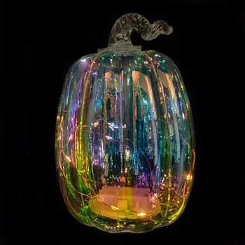 Battery operated vintage led lighted up rainbow finish glass pumpkin Halloween decoration crafts ideas