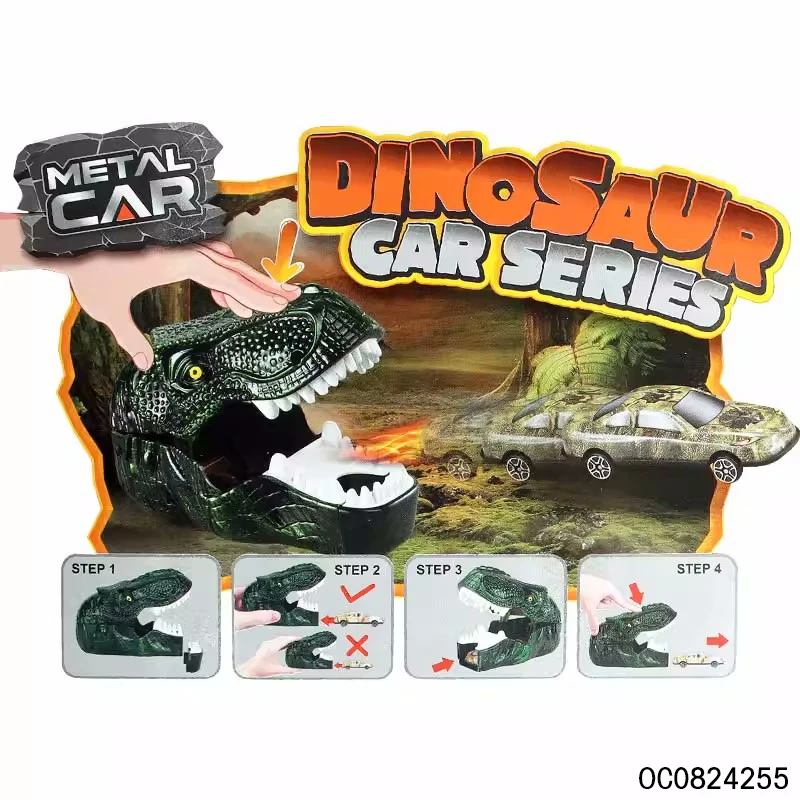 OEM service diy plastic dinosaur head boy catapult toy car for kids children