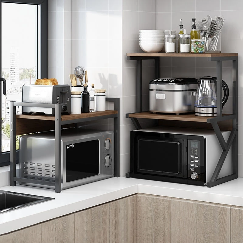 kitchen Adjustable Carbon Steel Microwave Oven Stand Storage Racks Organizer