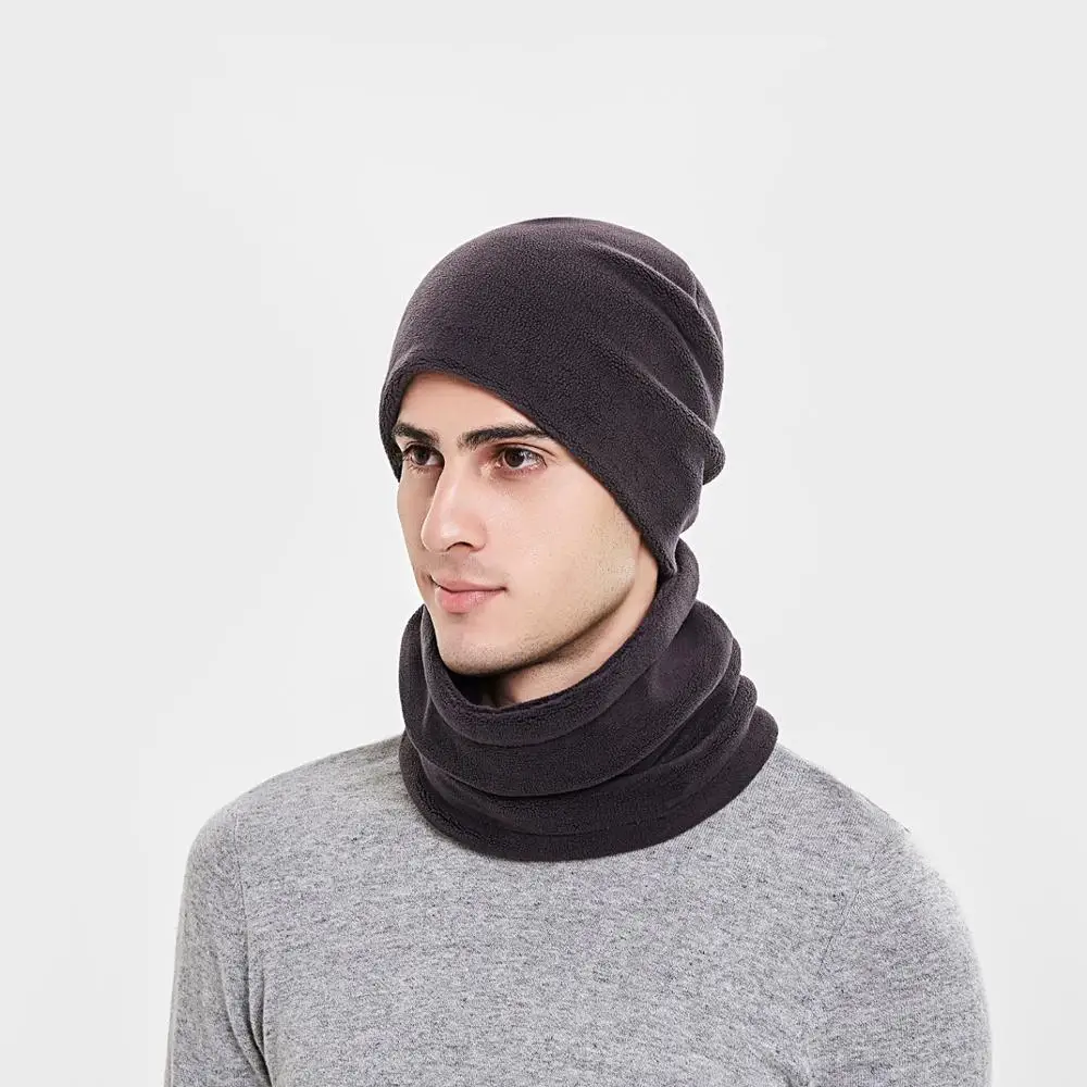 2020 winter fashion monochrome men's and women's scarf hat two-piece set