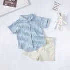 Dress Boys Summer Blue Plaid Ruffle Summer Kids Girls Suits Dress Toddler Boys Clothing Sets Outfits