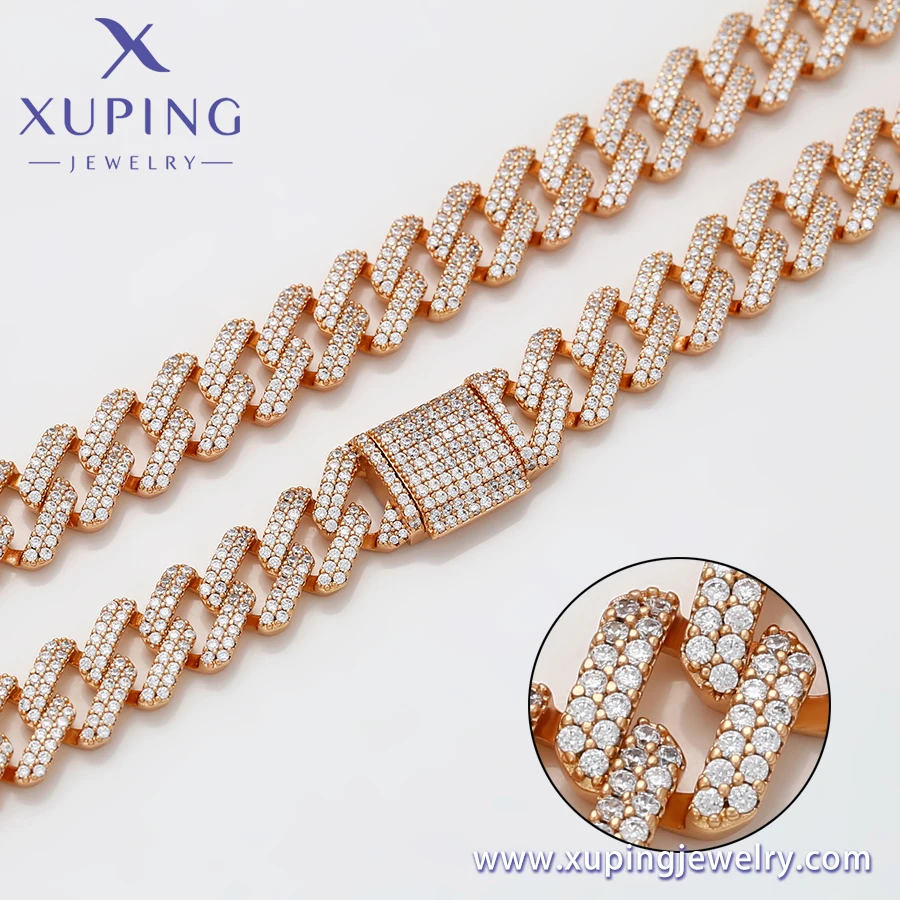 X000662945 xuping jewelry 18K gold diamond hiphop chain necklace for men diffuser emerald choker fashion elegant necklace