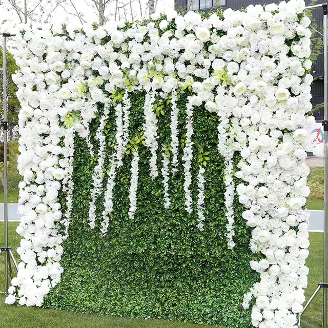 ODM Backdrops Birthday Events Artificial White Silk Flowers Roll Up Decor 3D Wedding Flower Wall