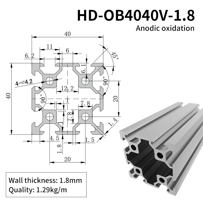 Industrial Extruded Aluminum Profile 4040 V groove Double groove 40 * 40 Aluminum Alloy Profile 3D Printer details
