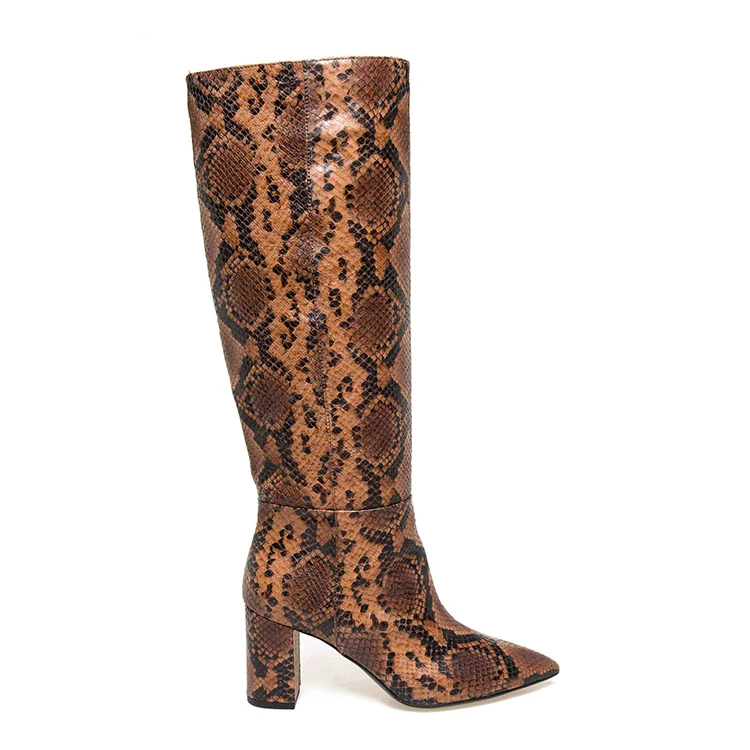 snake print boots over the knee