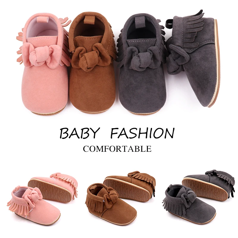 New Arrival Solid Color Fur Top Fringe Bow Soft Soled Baby Toddler Shoes for Girls supplier