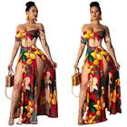Dress 2020 Women Summer Print Strapless Dress Sexy Dress With Slit Sleeves Beach Dress