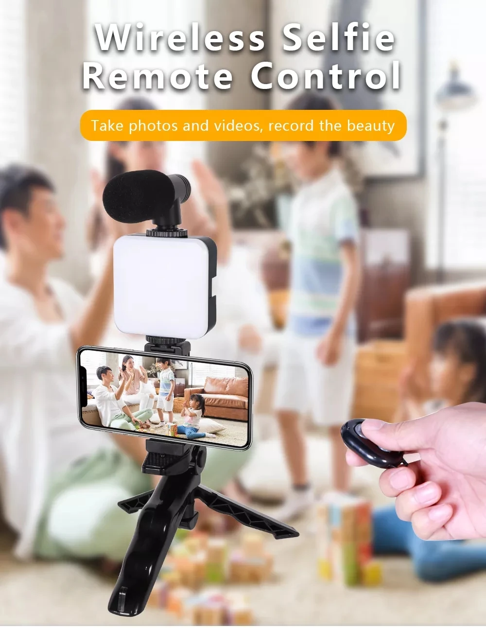 Kit de vídeo para teléfono inteligente, soporte de micrófono para iluminación de fotografía, trípode LED para selfi, mango de grabación, estabilizador portátil