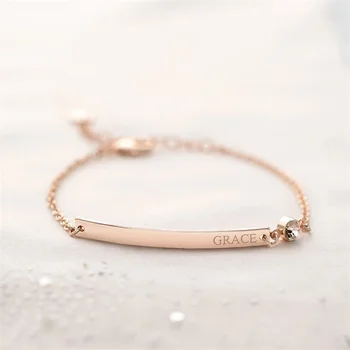 factory wholesale personalized custom logo name engraved gold bar 925 sterling silver birthstone bracelet for women